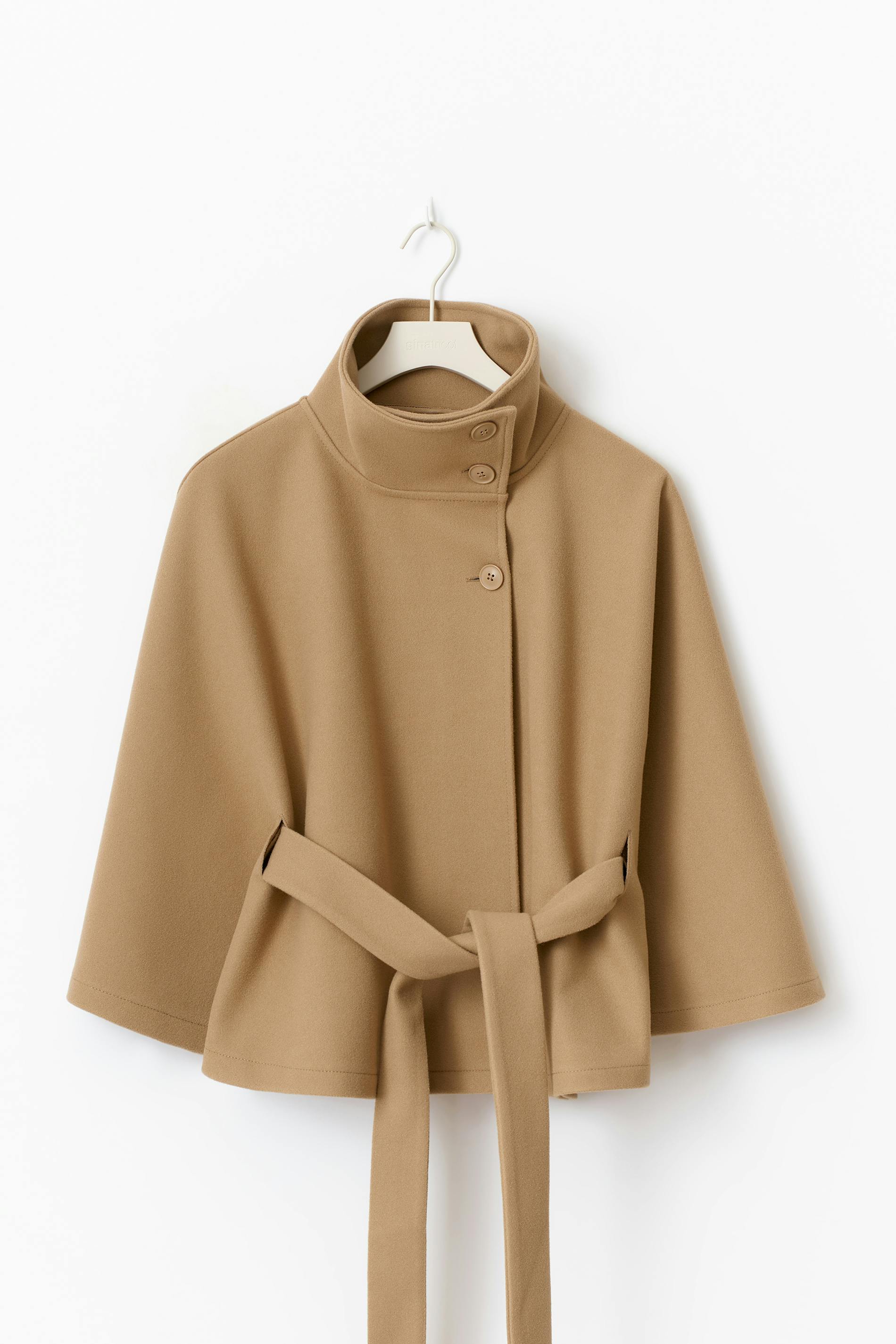 Dames Cape Jas Met Ceintuur En Hoge Kraag