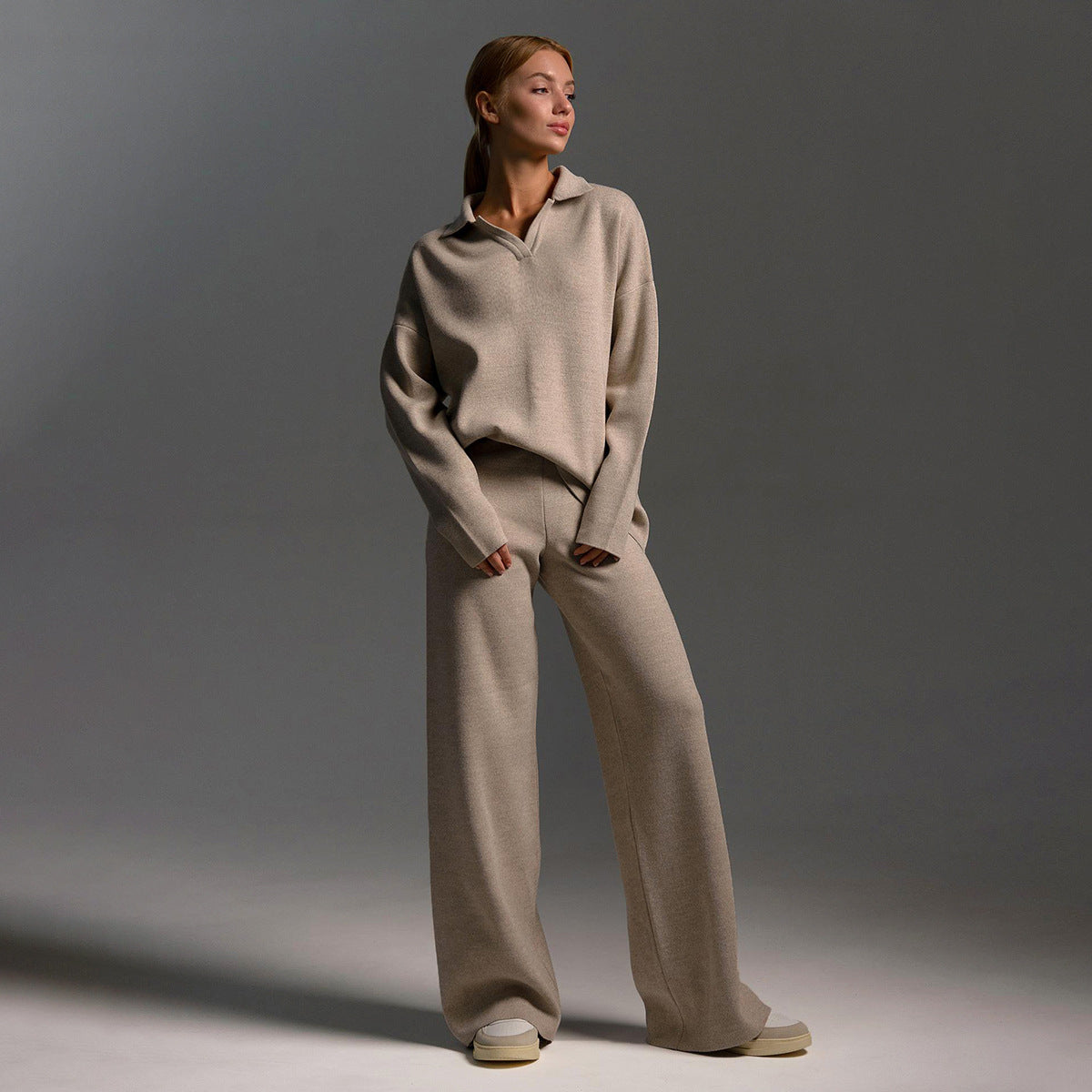 Dames Loungewear Set Met Gebreide Oversized Trui En Broek