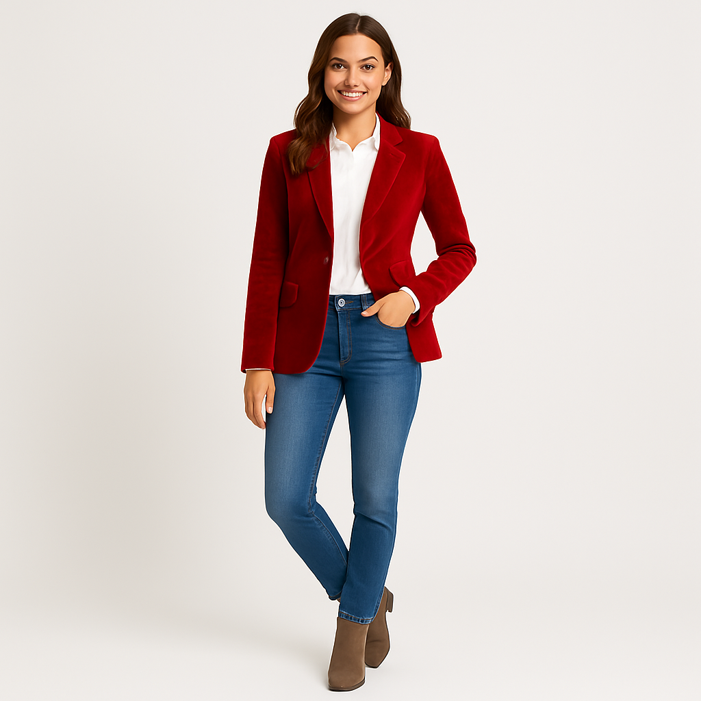 Dames Velvet Blazer Met Goudkleurige Knopen