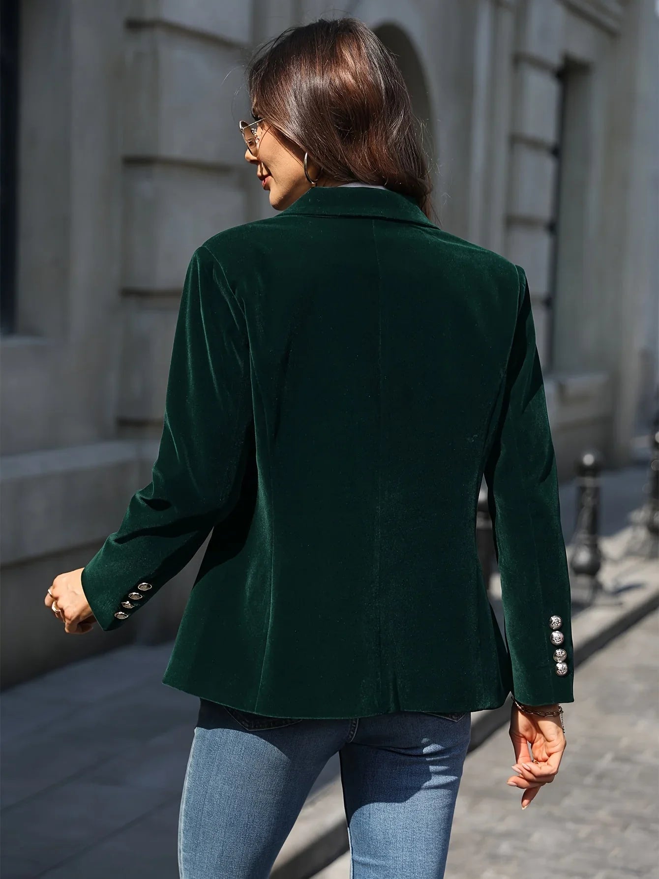 Dames Velvet Blazer Met Goudkleurige Knopen