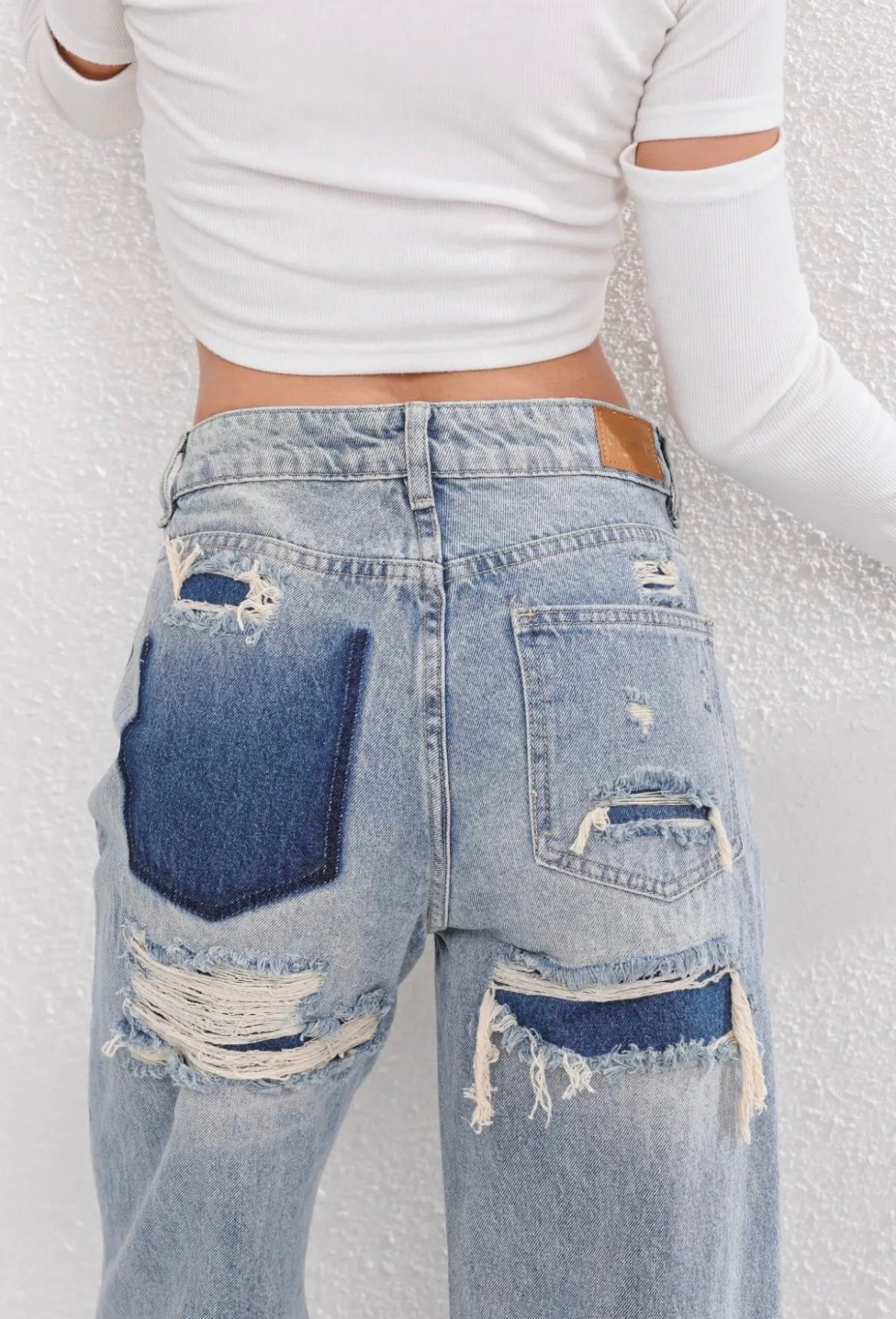 Dames Wide Leg Jeans Met Vintage Wassing En Scheuren