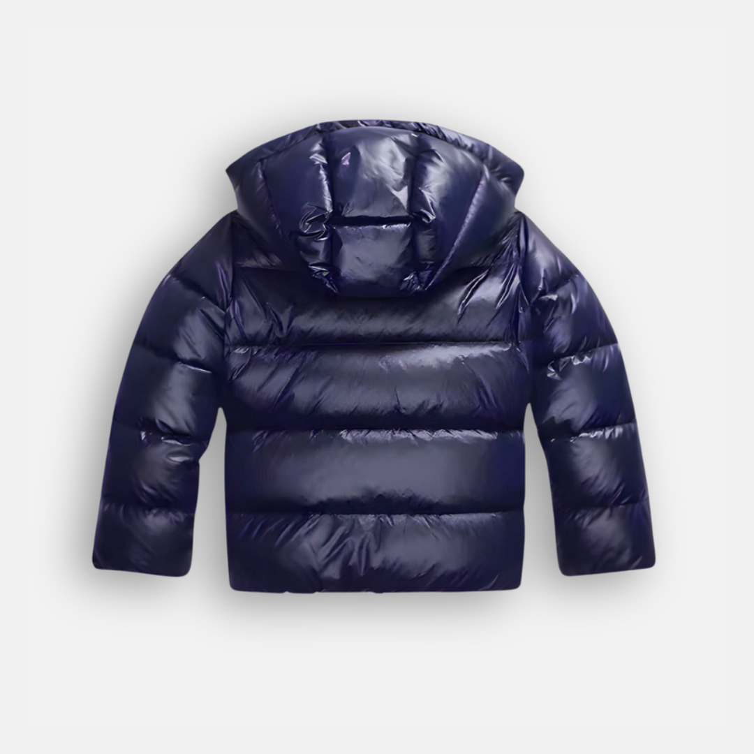Dames Puffer Jas Met Capuchon En Glanzende Afwerking