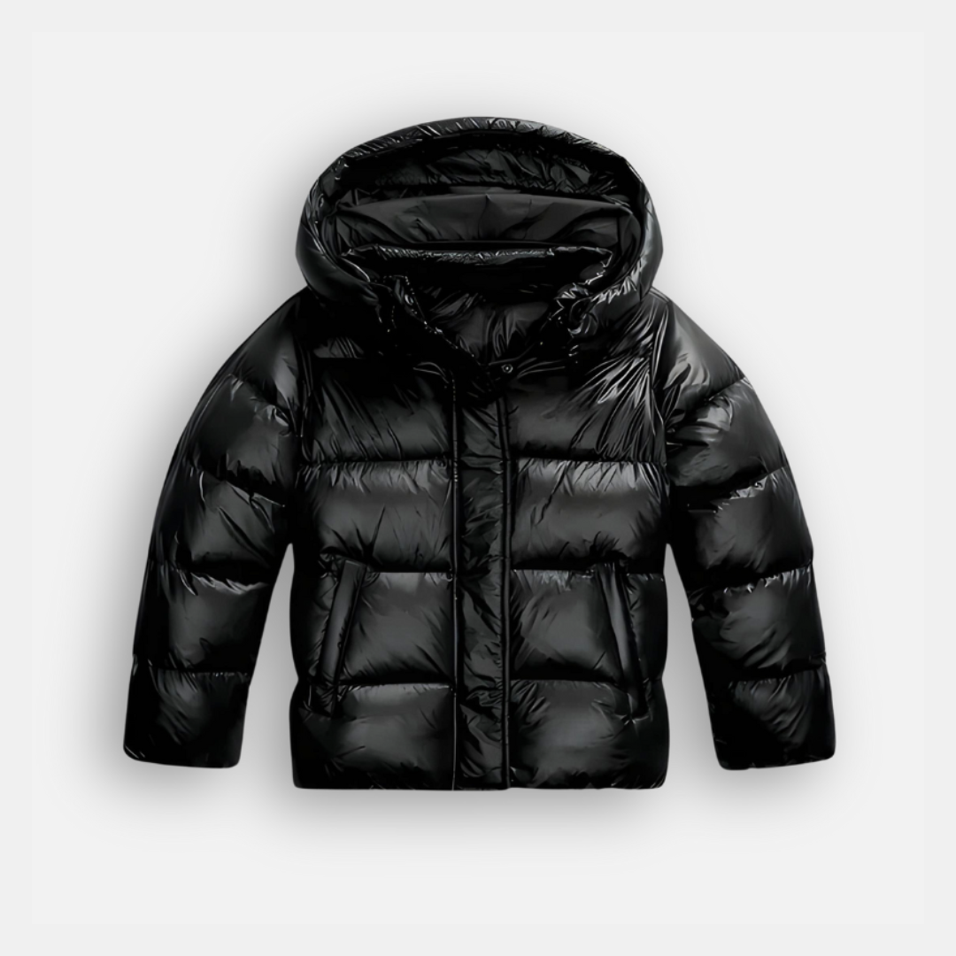 Dames Puffer Jas Met Capuchon En Glanzende Afwerking