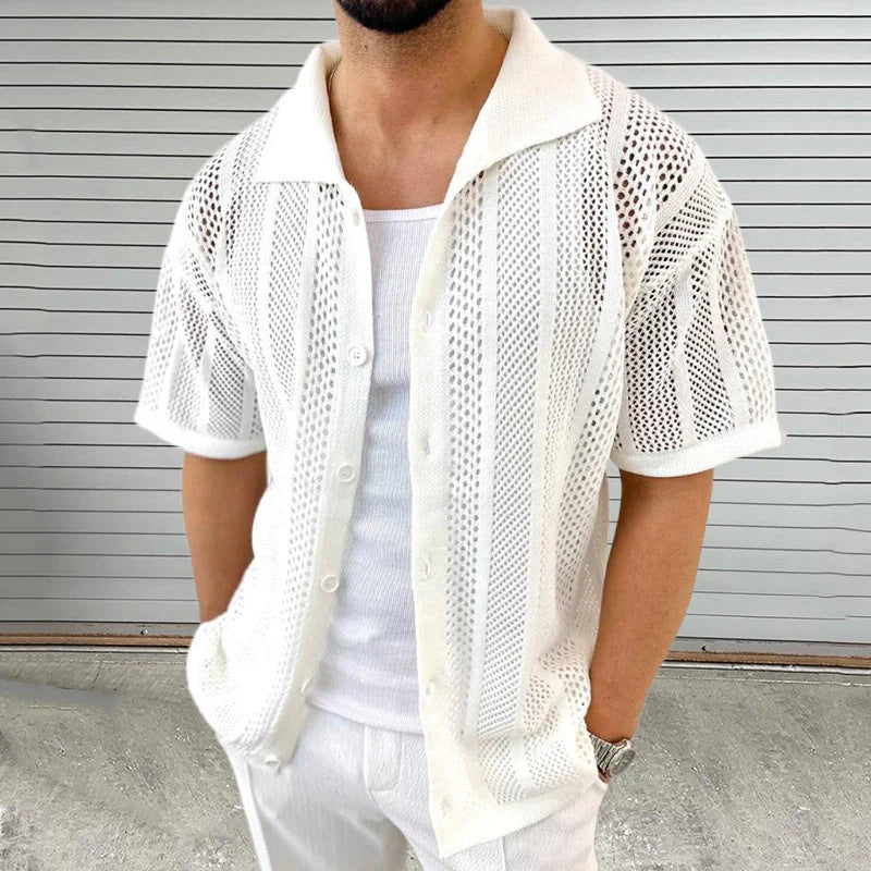 Dominic gebreid heren shirt met korte mouwen