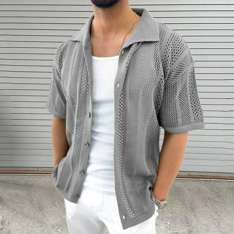 Dominic gebreid heren shirt met korte mouwen