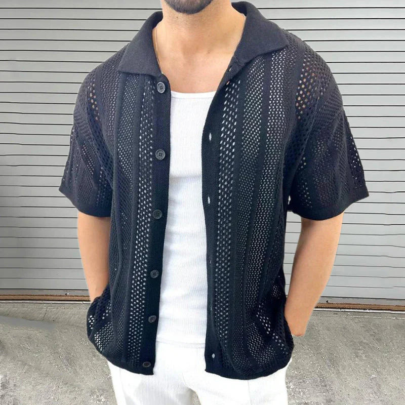 Dominic gebreid heren shirt met korte mouwen