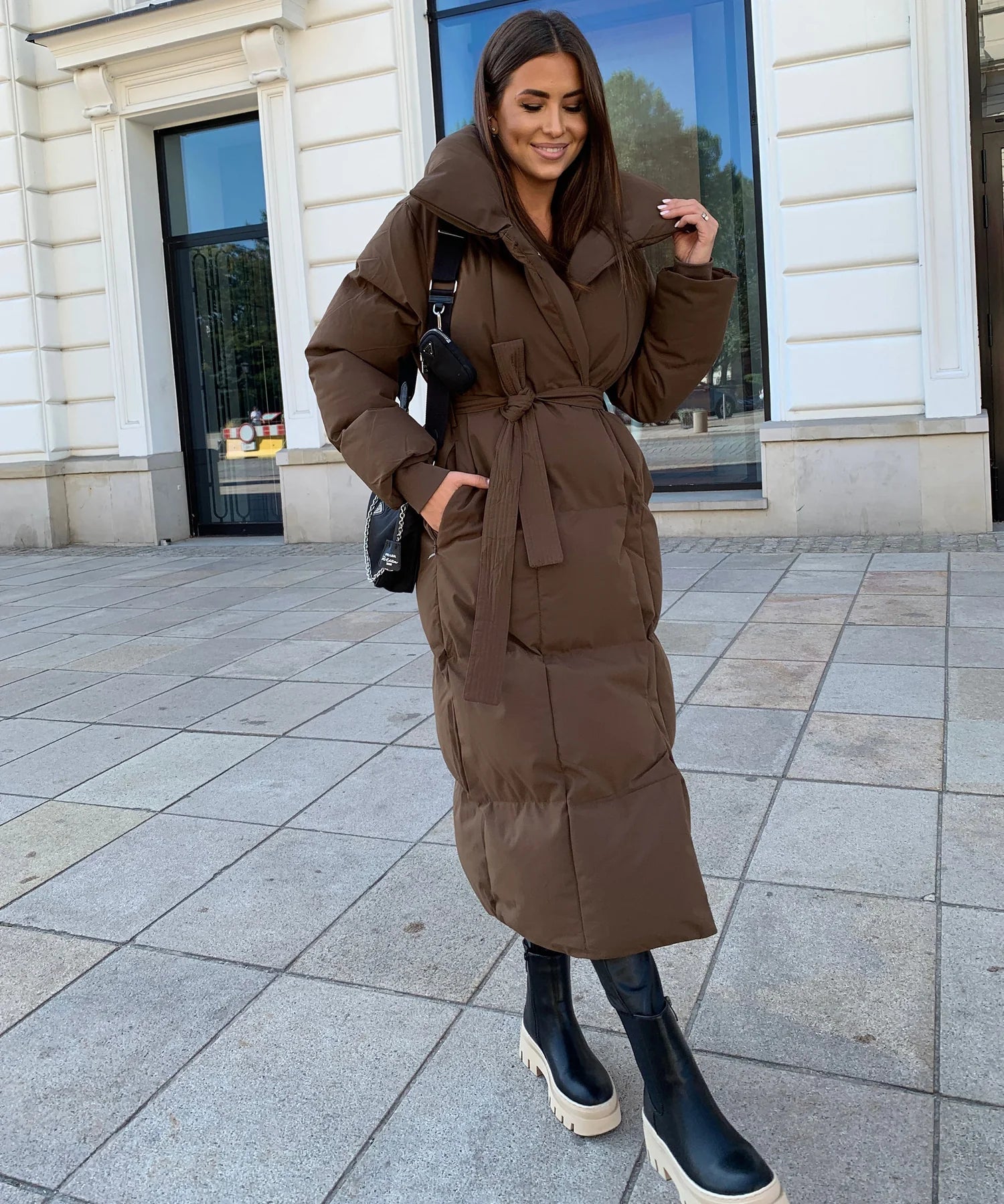 Esmee Dames Lange Puffer Jas Met Capuchon