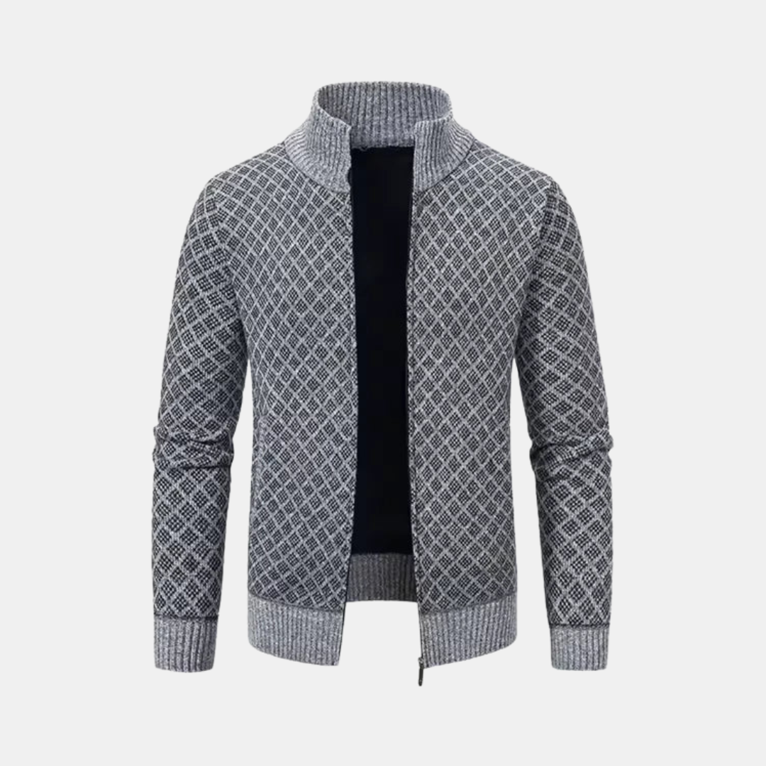 Gebreid Heren Vest Met Rits En Hoge Kraag