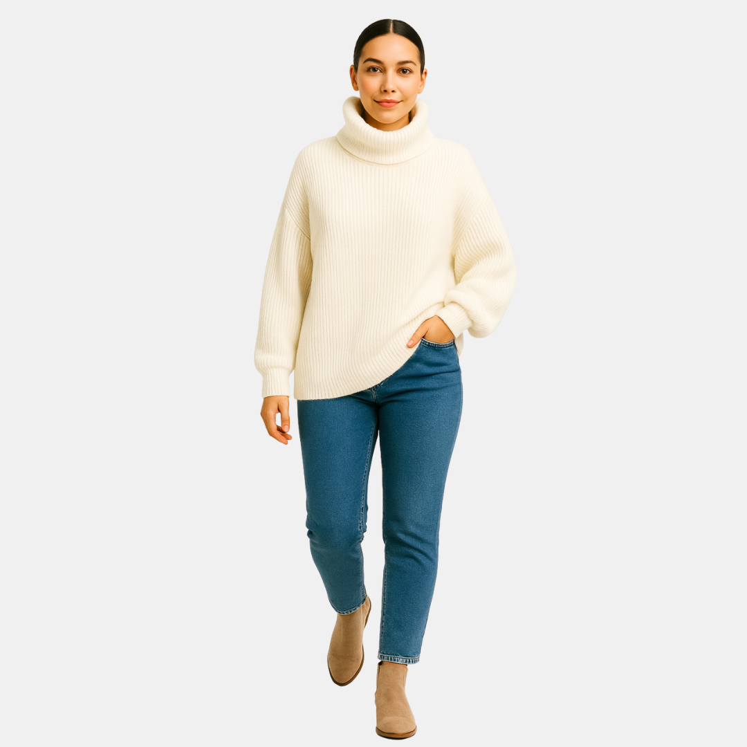 Gebreide Dames Trui Met Hoge Kraag En Oversized Pasvorm