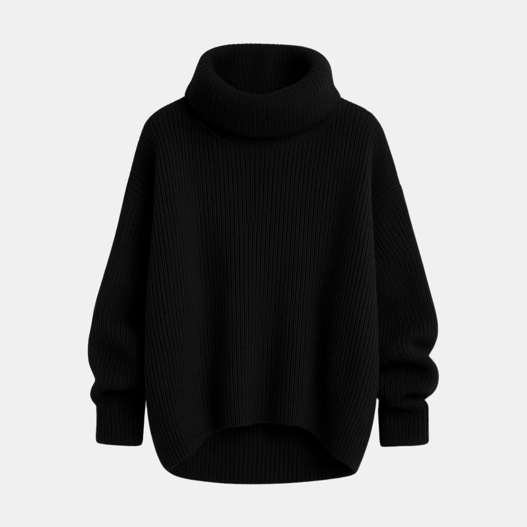 Gebreide Dames Trui Met Hoge Kraag En Oversized Pasvorm