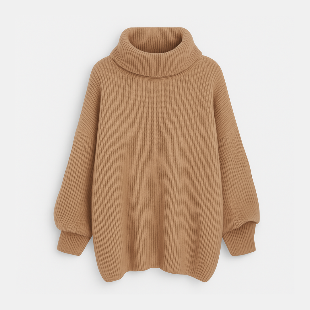Gebreide Dames Trui Met Hoge Kraag En Oversized Pasvorm