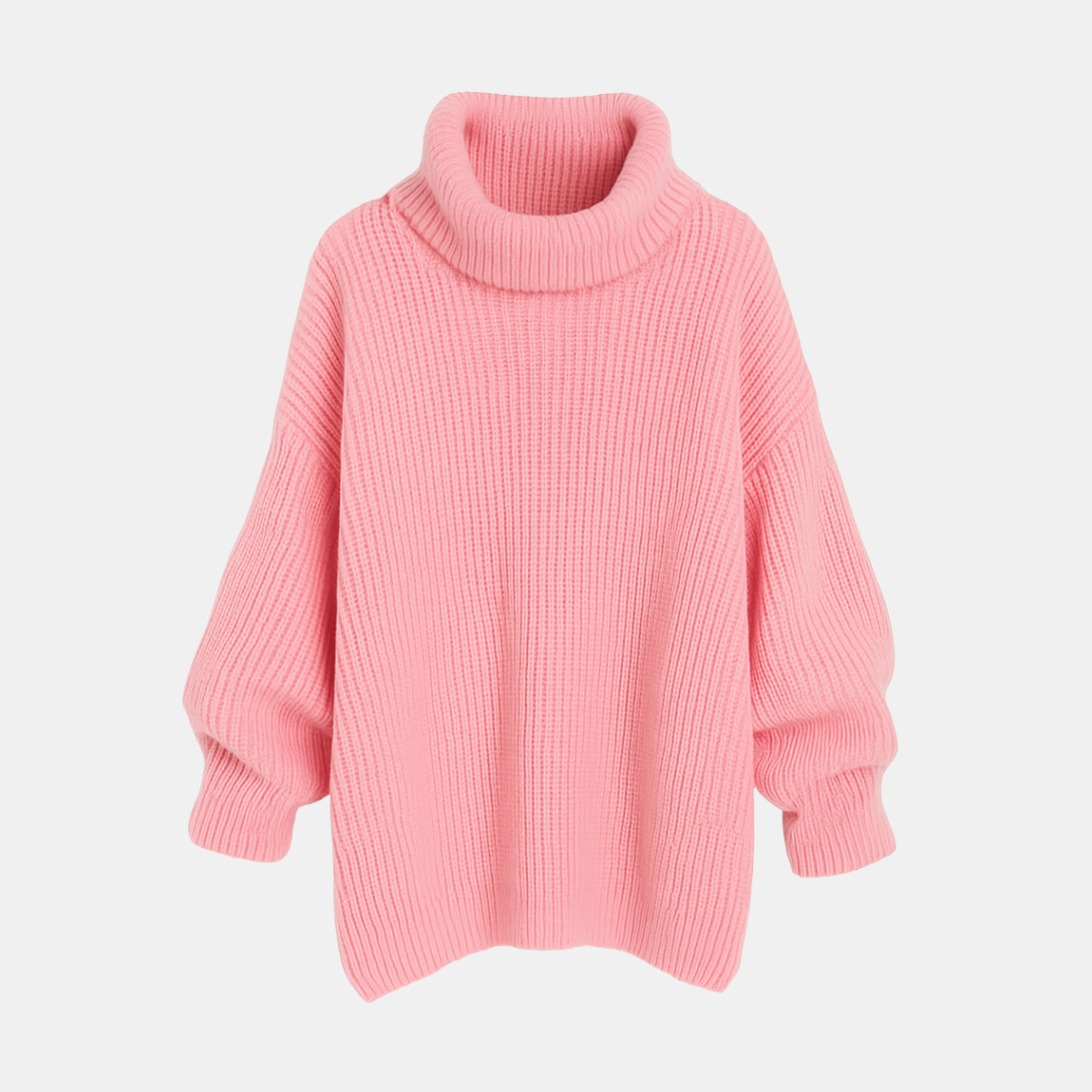 Gebreide Dames Trui Met Hoge Kraag En Oversized Pasvorm