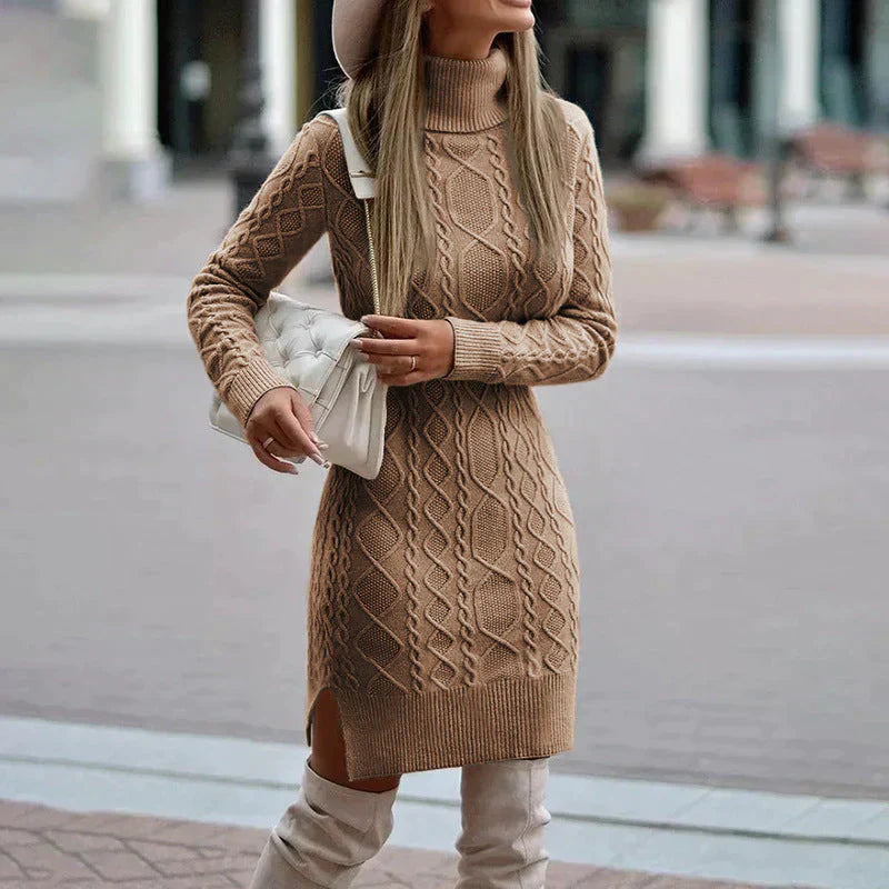 Gebreide Dames Winter Jurk Met Col