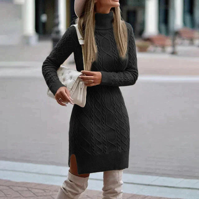 Gebreide Dames Winter Jurk Met Col