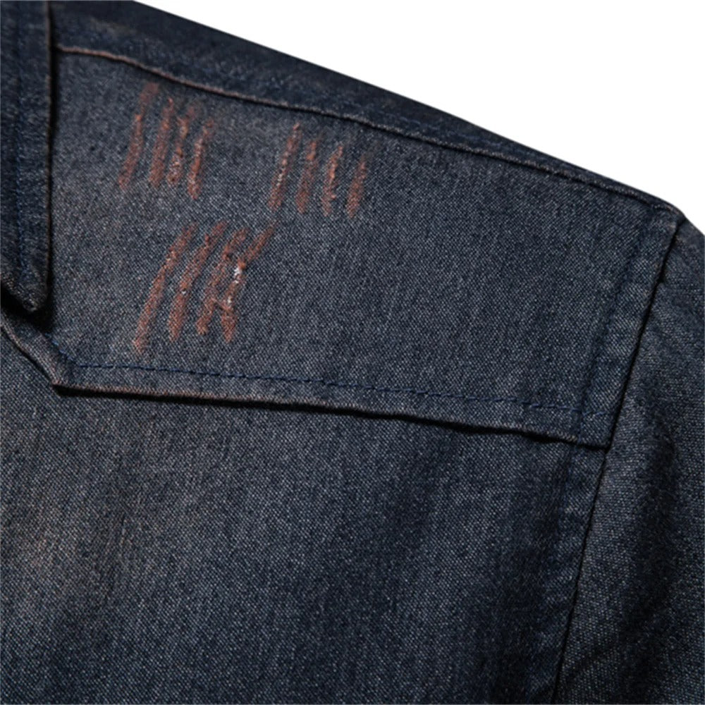 Heren Denim Look Overhemd Met Lange Mouwen