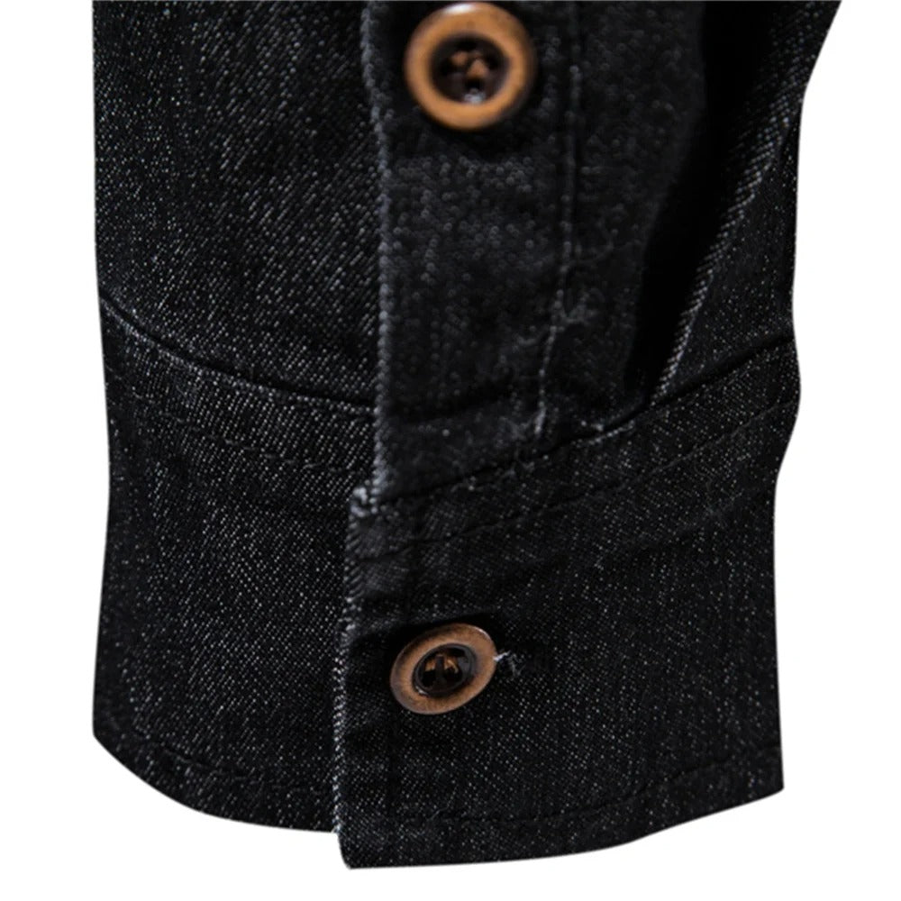 Heren Denim Look Overhemd Met Lange Mouwen