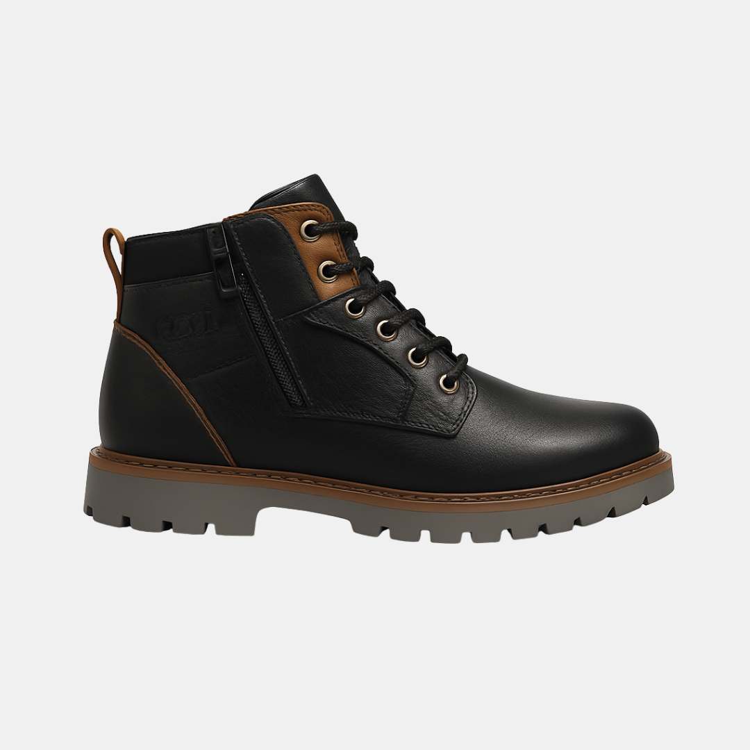 Heren Enkelboots Met Leren Look En Rits En Veters