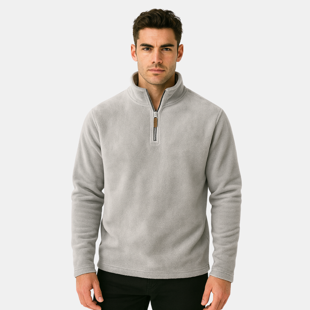 Heren Fleece Trui Met Halve Rits En Opstaande Kraag