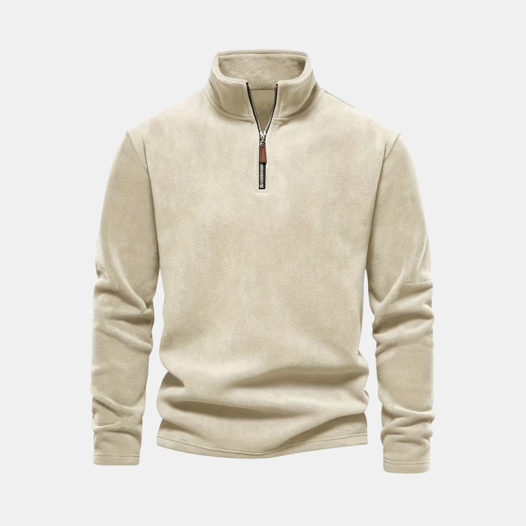 Heren Fleece Trui Met Halve Rits En Opstaande Kraag