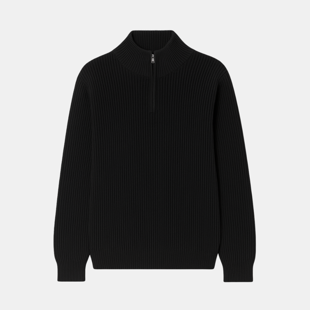 Heren Gebreide Trui Met Halve Rits En Ribstructuur