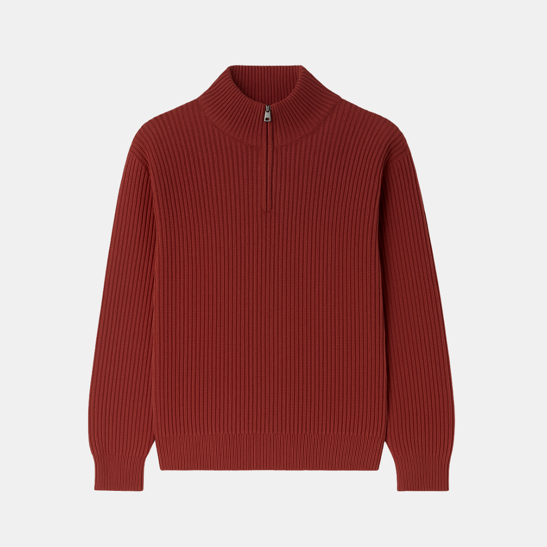 Heren Gebreide Trui Met Halve Rits En Ribstructuur