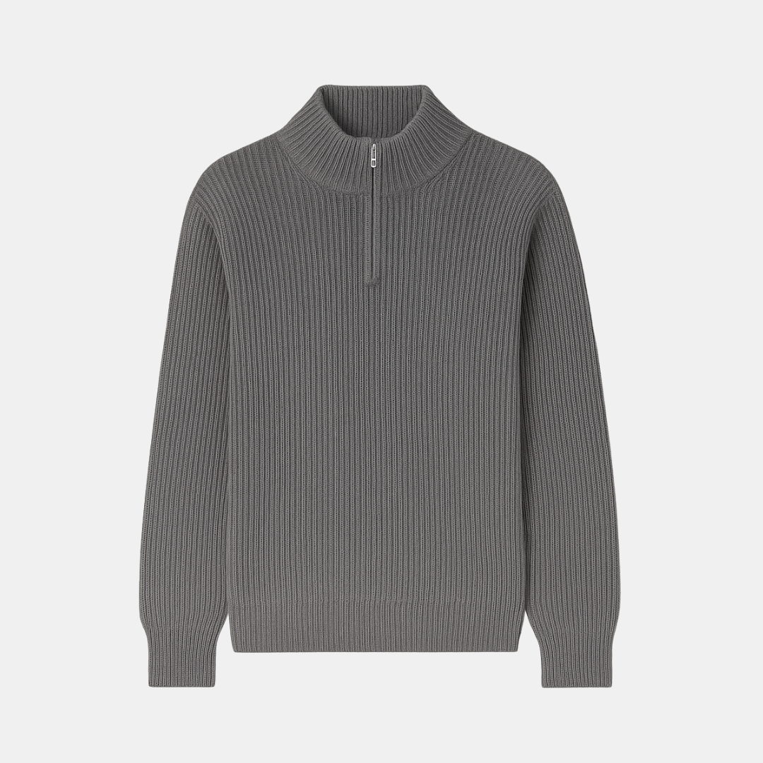 Heren Gebreide Trui Met Halve Rits En Ribstructuur