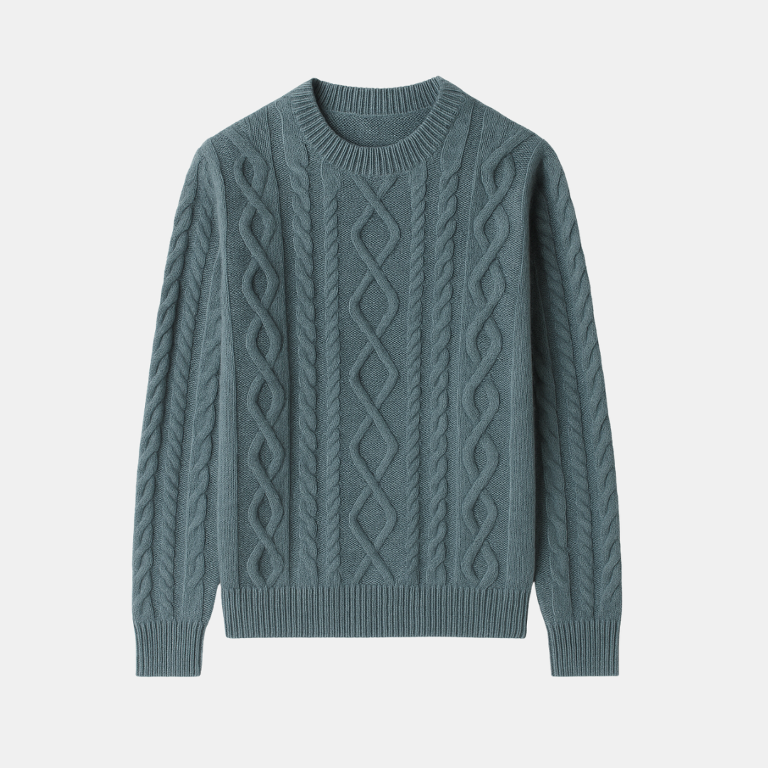Heren Gebreide Woltrui Met Kabelpatroon En Ronde Hals