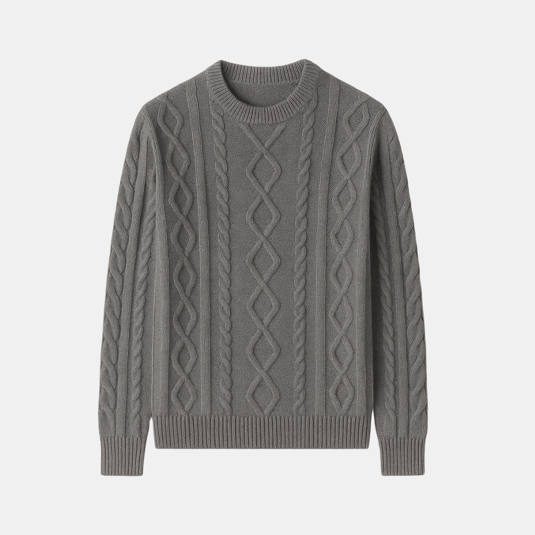 Heren Gebreide Woltrui Met Kabelpatroon En Ronde Hals