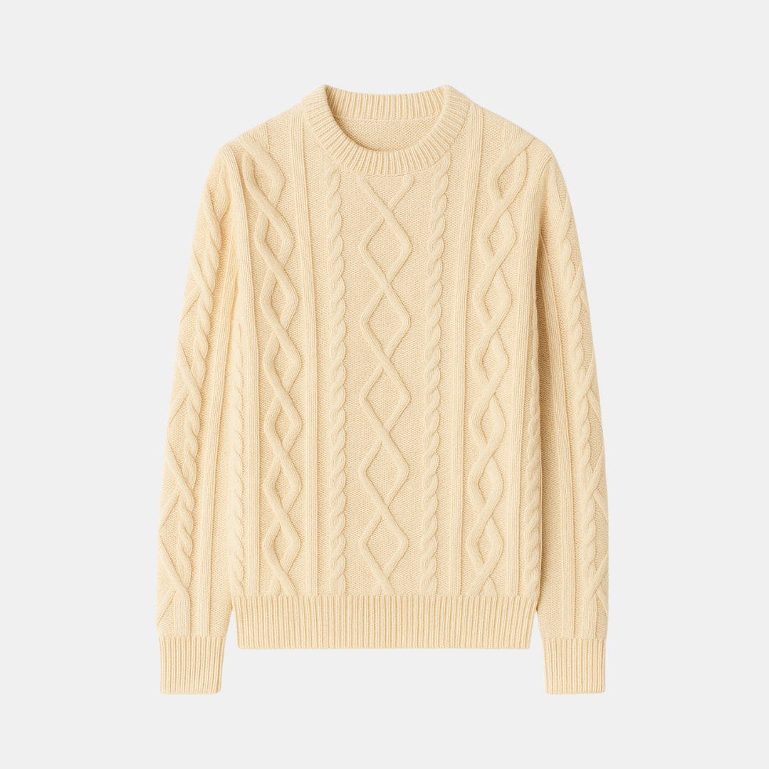 Heren Gebreide Woltrui Met Kabelpatroon En Ronde Hals