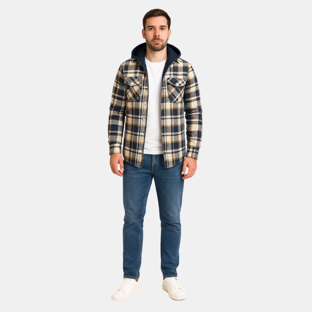 Heren Geruite Jas Met Capuchon En Gevoerde Binnenkant