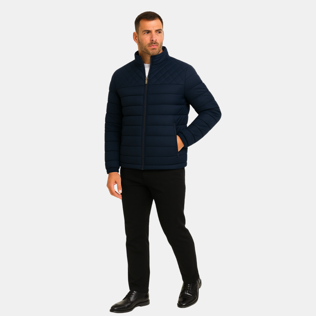 Heren Gewatteerde Jas Met Rits En Opstaande Kraag