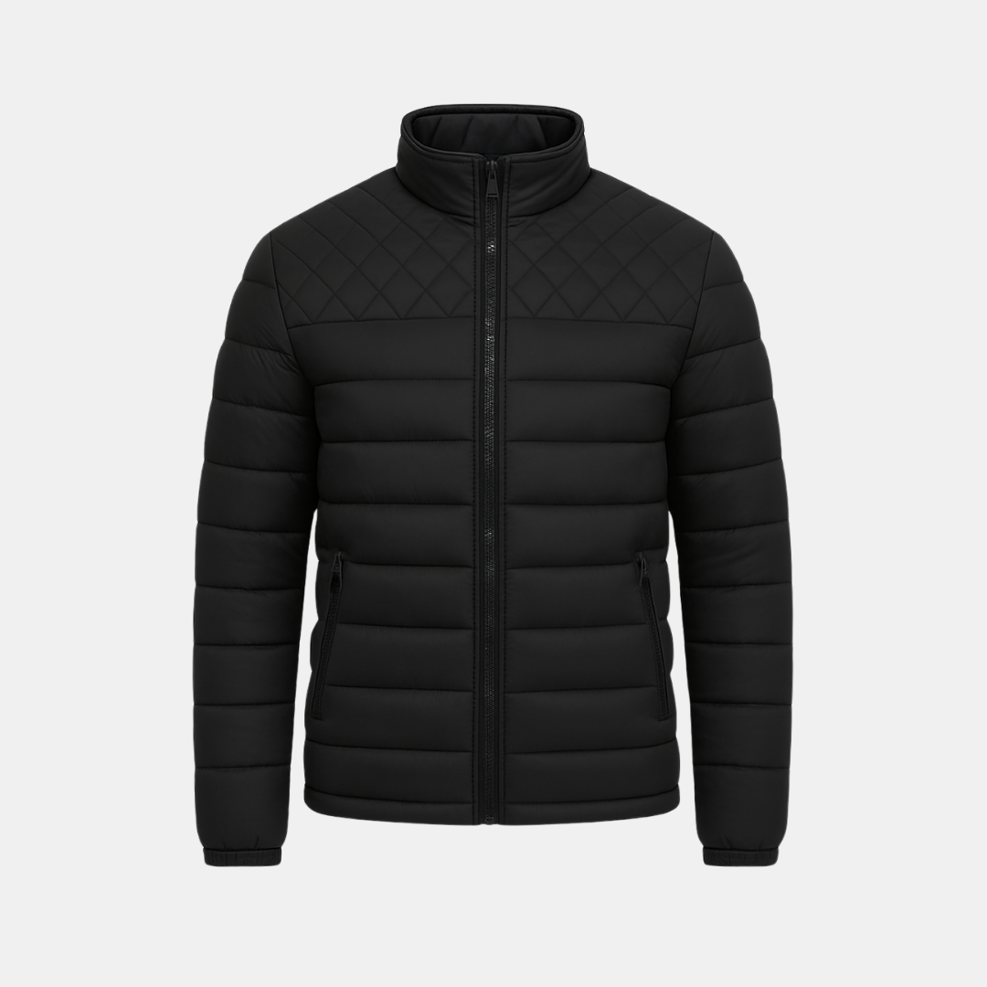 Heren Gewatteerde Jas Met Rits En Opstaande Kraag