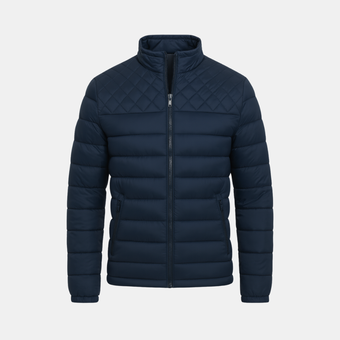 Heren Gewatteerde Jas Met Rits En Opstaande Kraag