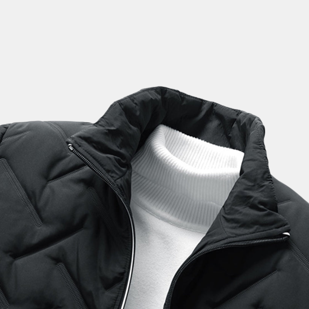 Heren Gewatteerde Jas Met Ritssluiting En Hoge Kraag