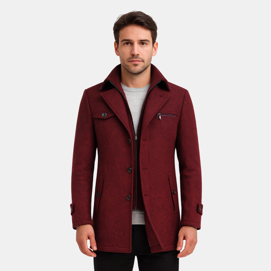 Heren Jas Met Ritssluiting En Hoge Kraag En Knopen