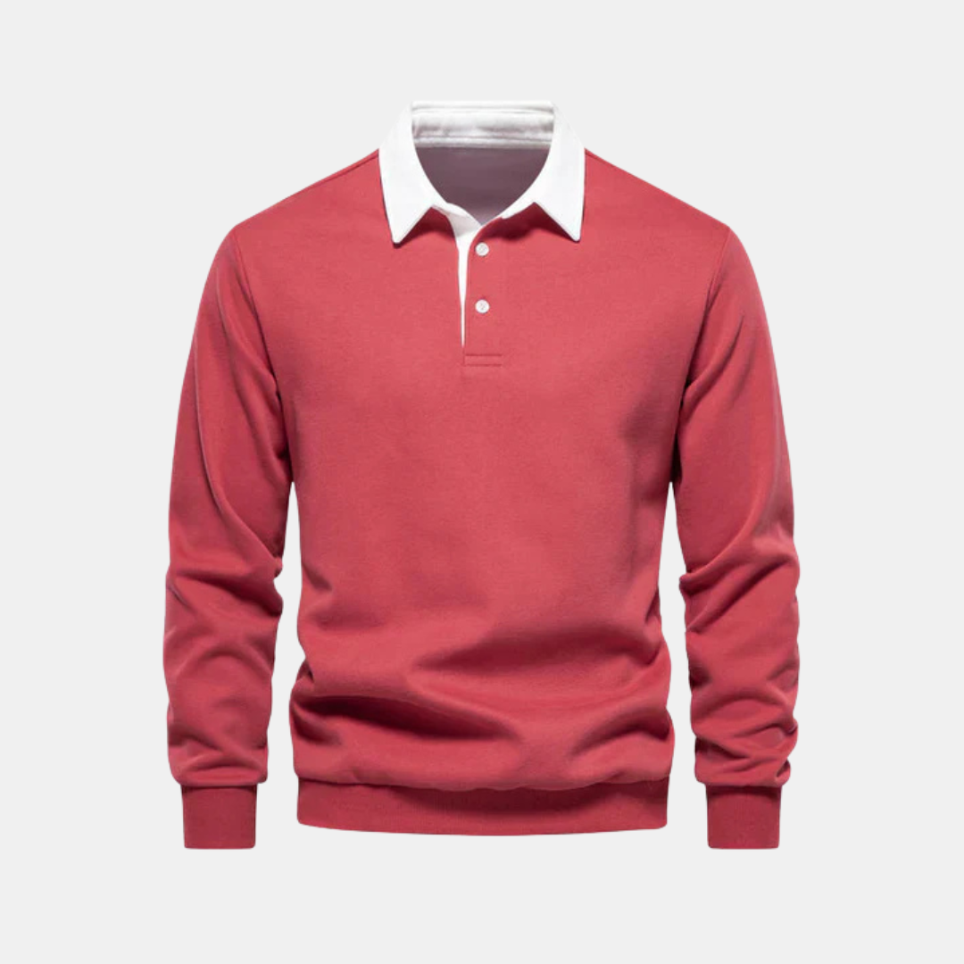 Heren Polo Sweater Met Lange Mouwen En Contrastkraag