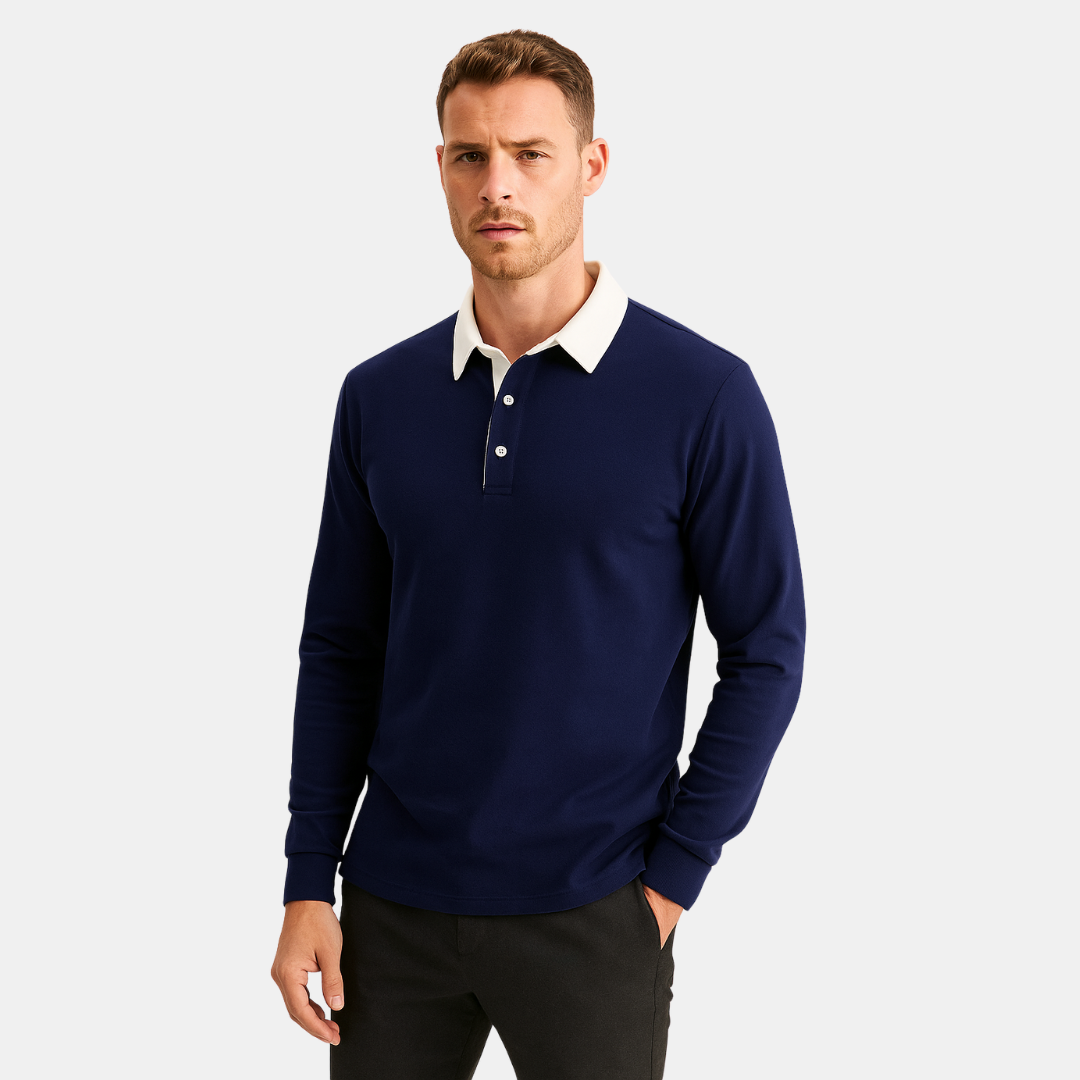 Heren Polo Sweater Met Lange Mouwen En Contrastkraag