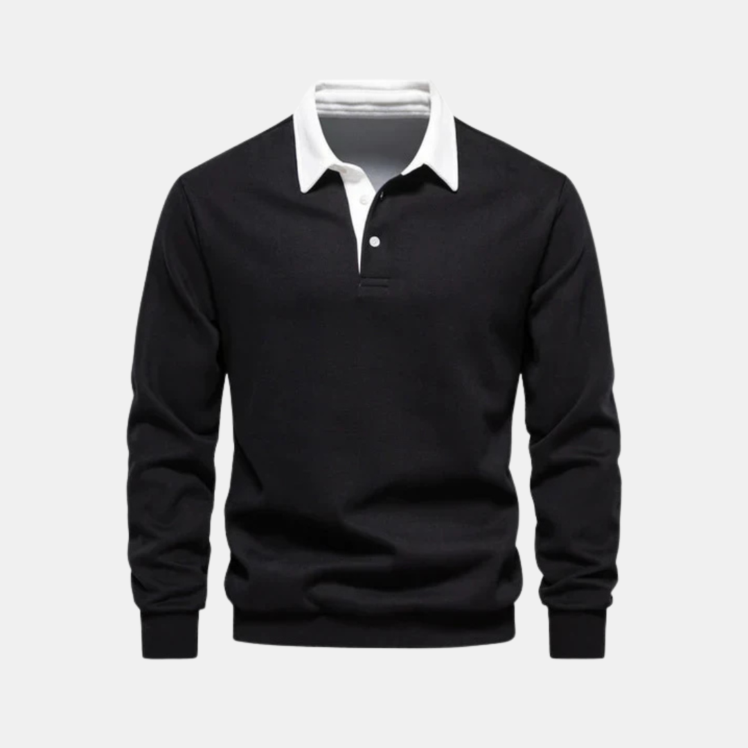 Heren Polo Sweater Met Lange Mouwen En Contrastkraag