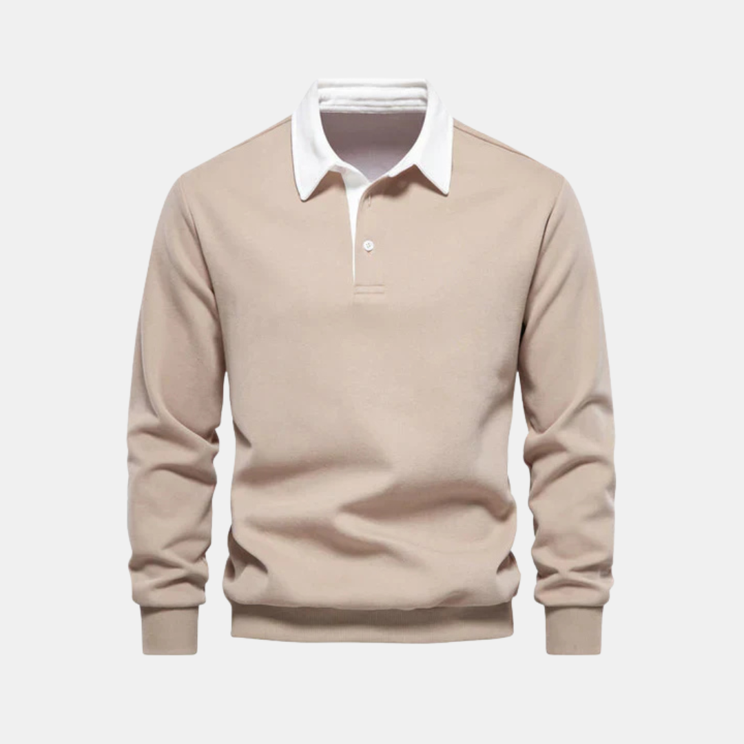 Heren Polo Sweater Met Lange Mouwen En Contrastkraag