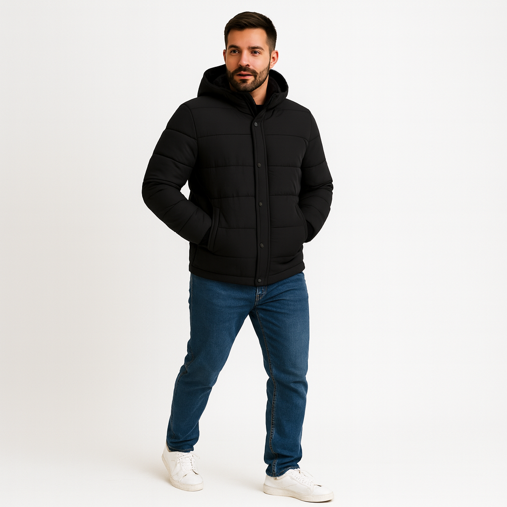 Heren Puffer Jas Met Capuchon En Ritssluiting