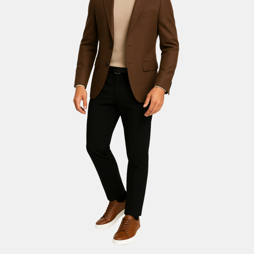 Heren Sneakers Met Leren Look En Witte Zool