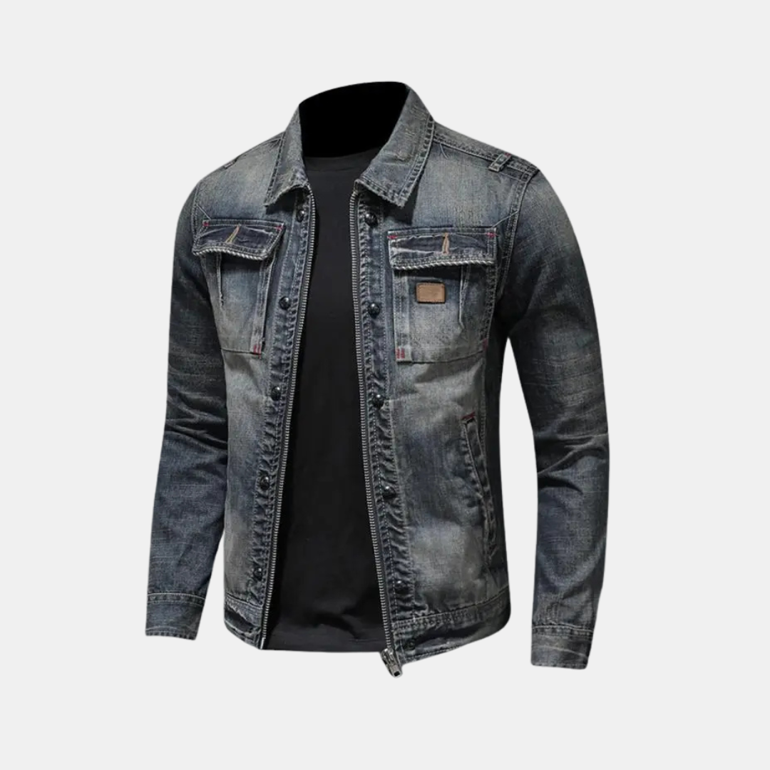 Heren Spijkerjas Met Klassieke Denim Look En Ritsluiting