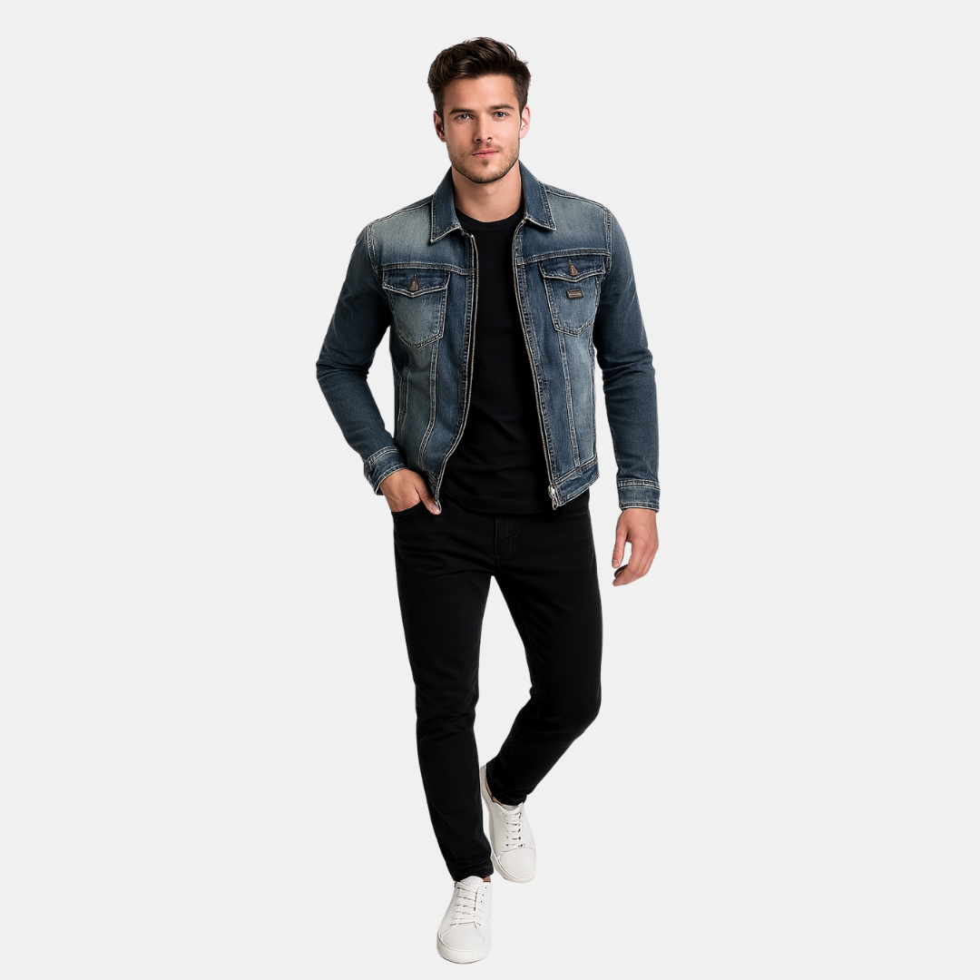 Heren Spijkerjas Met Klassieke Denim Look En Ritsluiting