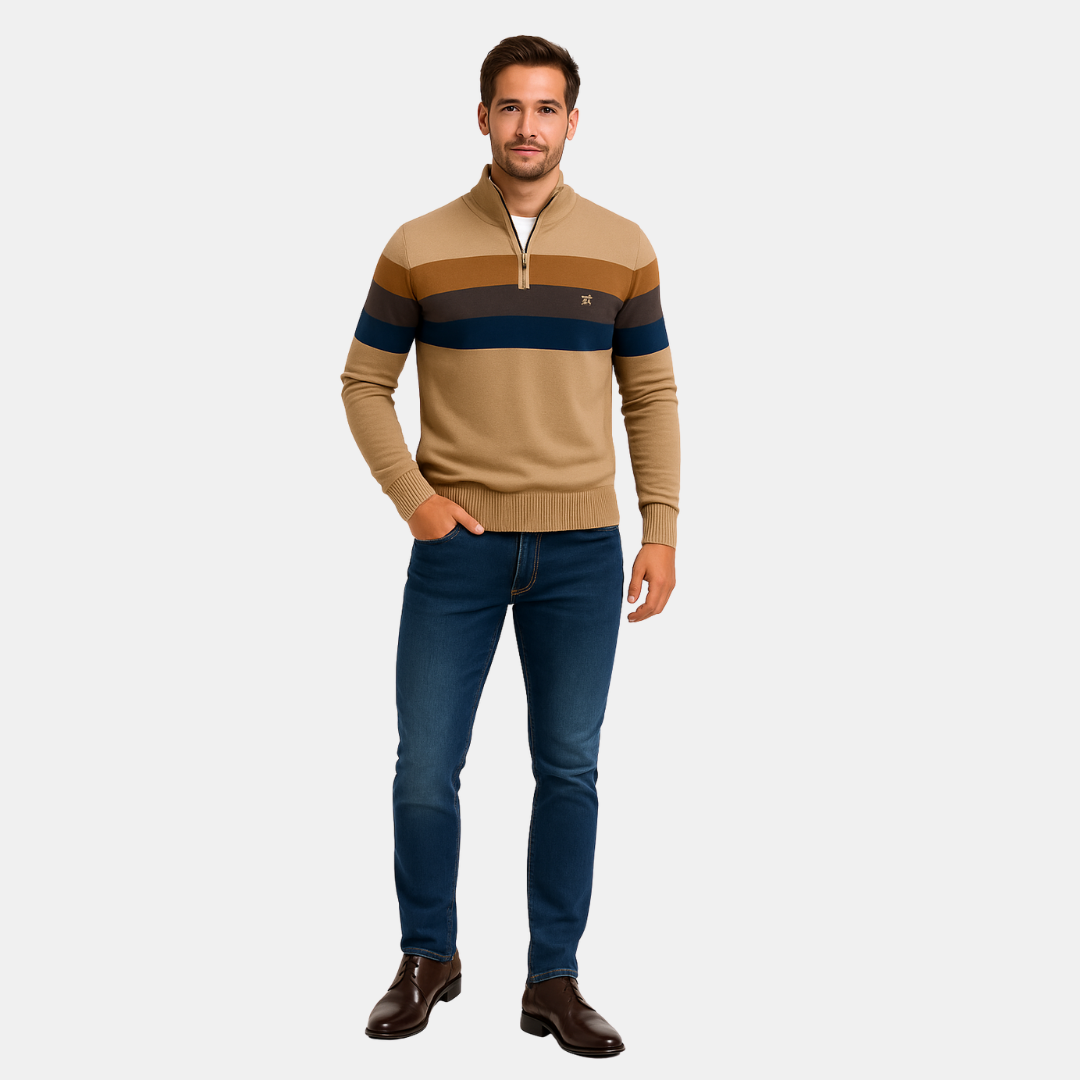 Heren Trui Met Ritssluiting En Brede Strepen