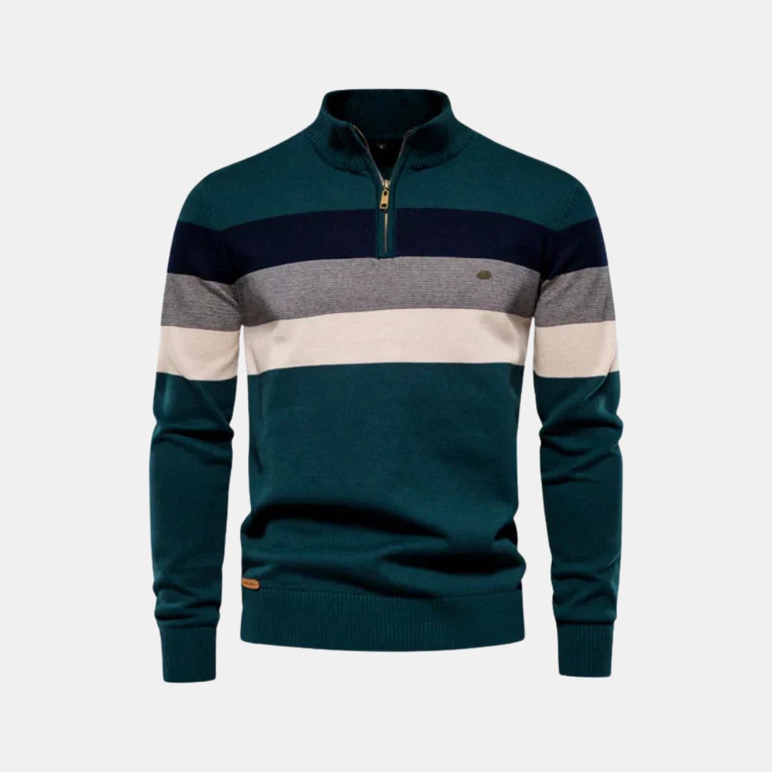 Heren Trui Met Ritssluiting En Brede Strepen