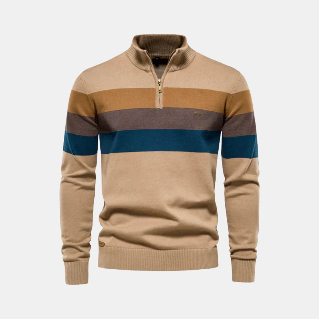 Heren Trui Met Ritssluiting En Brede Strepen