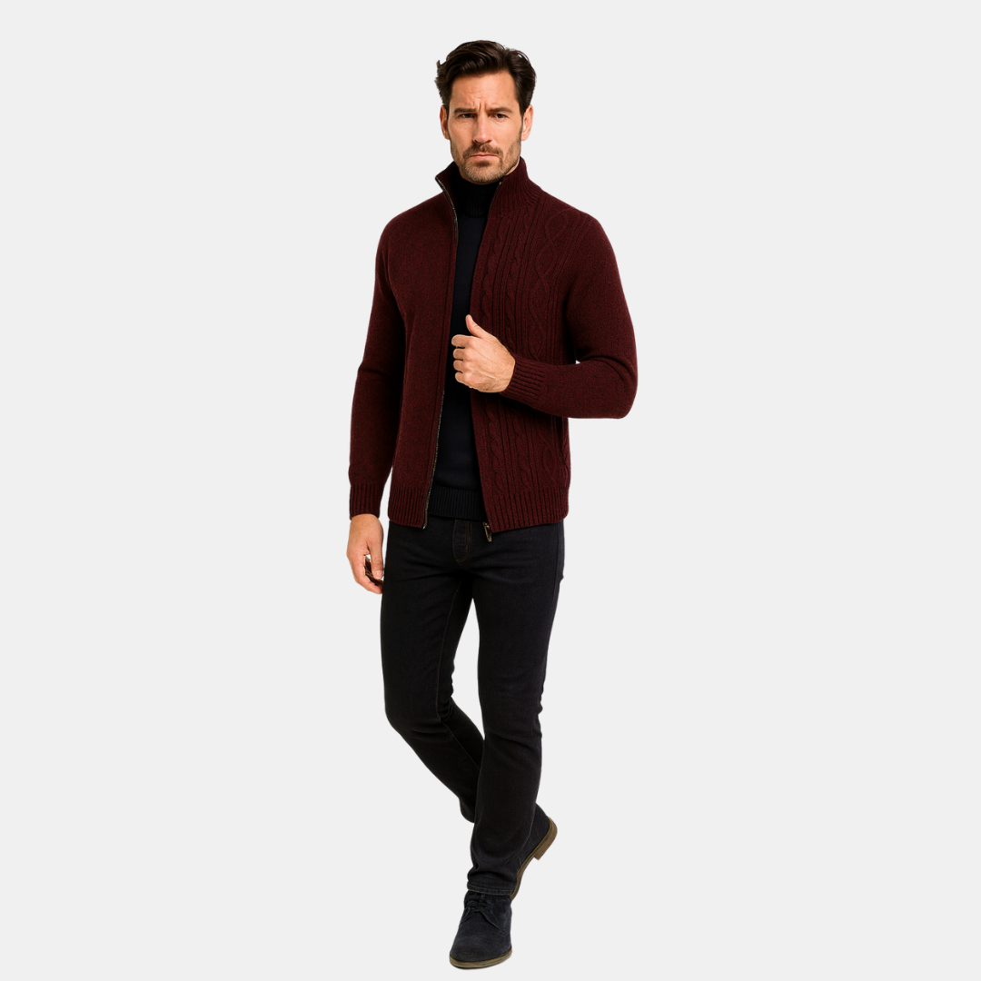 Heren Vest Met Kabelstructuur Met Ritssluiting En Hoge Kraag