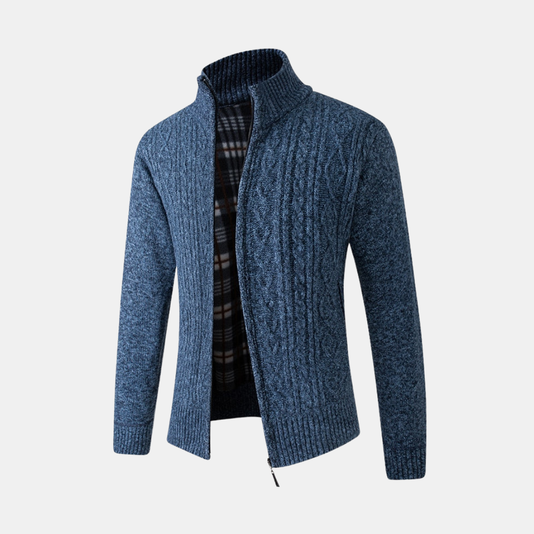 Heren Vest Met Kabelstructuur Met Ritssluiting En Hoge Kraag