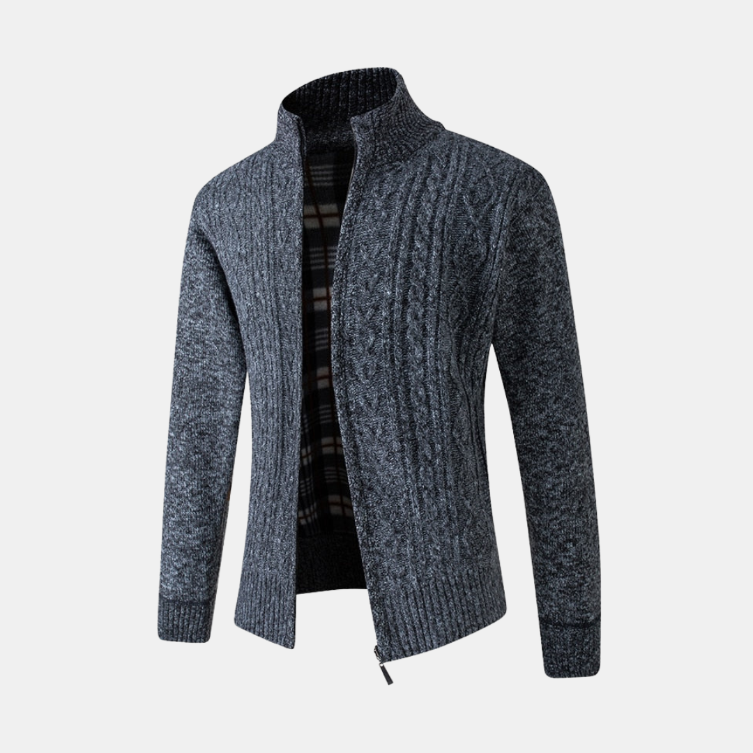 Heren Vest Met Kabelstructuur Met Ritssluiting En Hoge Kraag