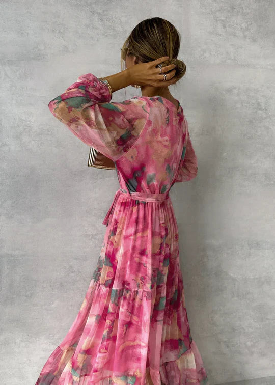 Ilena Dames maxi jurk met bloemenprint en V-hals